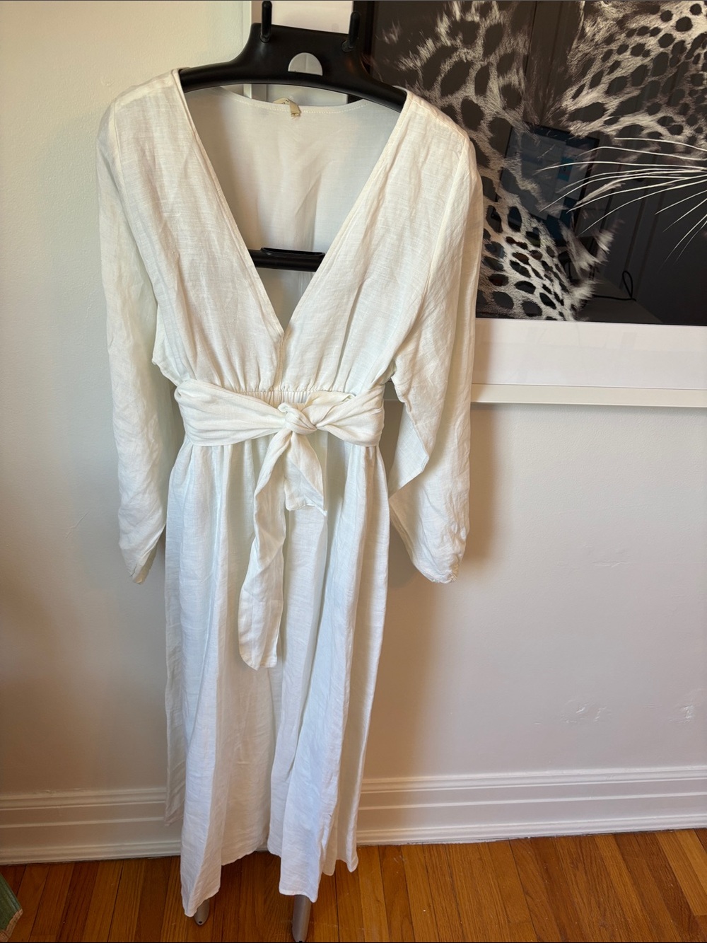 Women’s ecru TOUCHÉ Columbia curated line with Tie Waist - deep V Linen